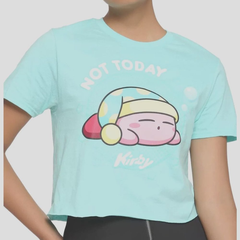 Kirby Juniors Not Today Kirby Sleeping Mint Green Cropped Shirt New
